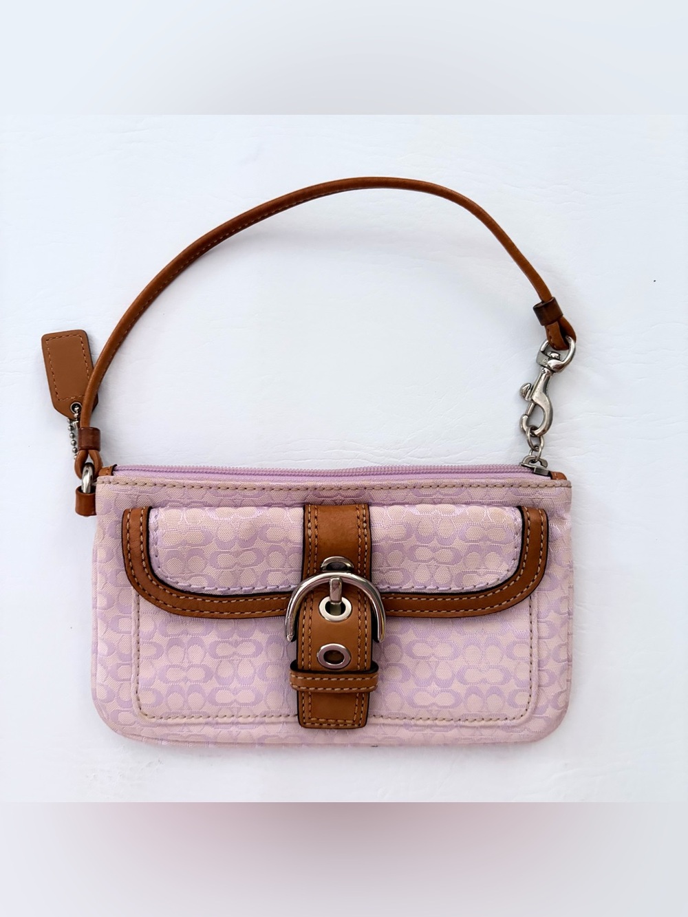 Coach Vintage Soho Buckle Wristlet Y2K  Purple Lavender Signature Wristlet Pouch